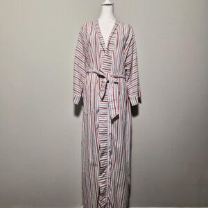 Christian Dior Mens Old Money Cotton Blend Red White & Blue Striped Robe OS